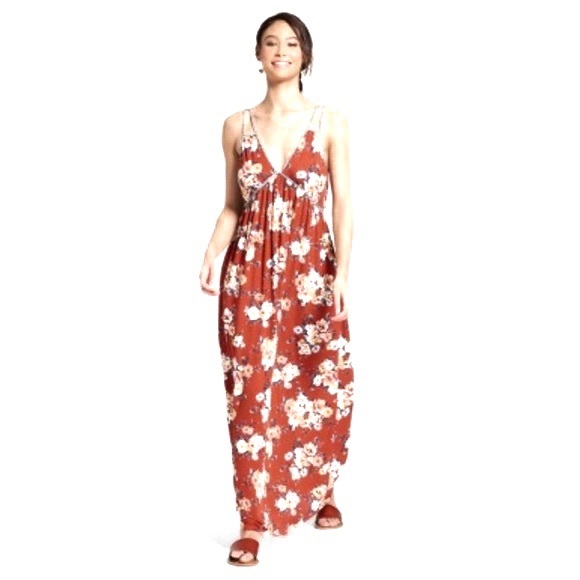 burgundy floral maxi dress